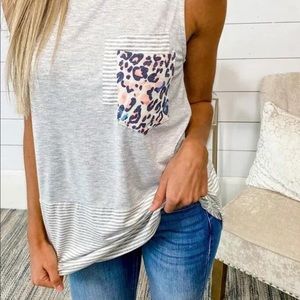 Stripe and Leopard Detail Tank Top